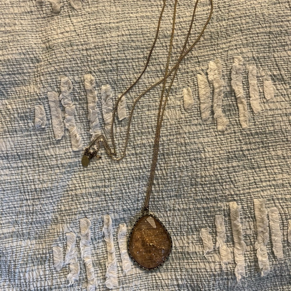 LOFT Gold Druzy Pendant Necklace with Brown Stone